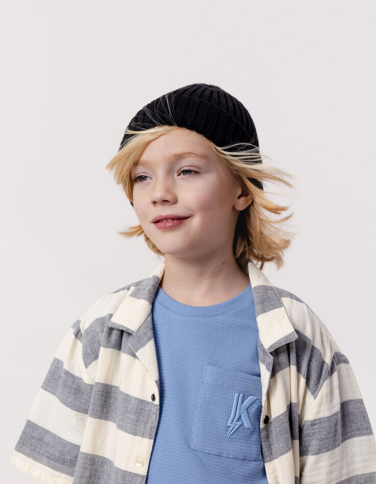 Blue jacquard boy's embroidered pocket T-shirt-2