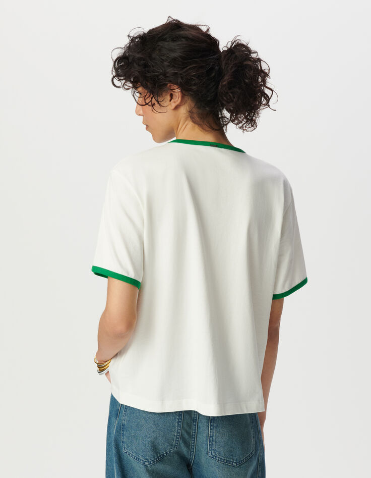 Tee-shirt blanc bords-côtes verts à message-3 Tee-shirt blanc bords-côtes verts à message-3