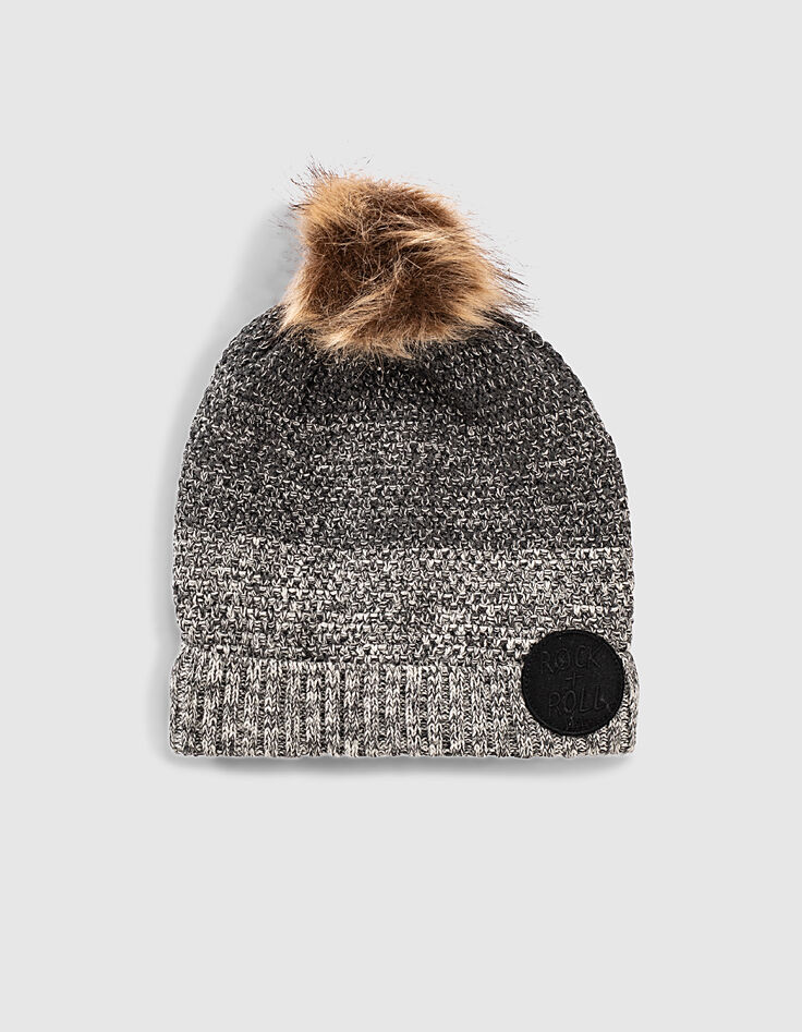 Bonnet gris chiné anthracite tricot effet deep dye garçon -1