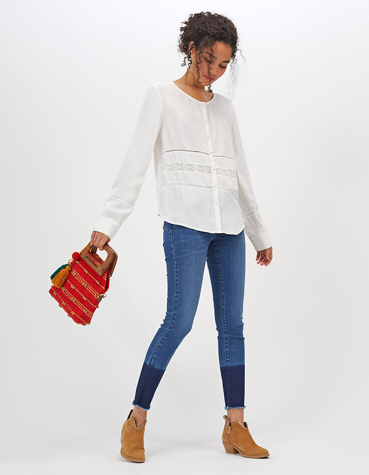 Chemise blanc cassé à bandes dentelle I.Code-6 Chemise blanc cassé à bandes dentelle I.Code-6