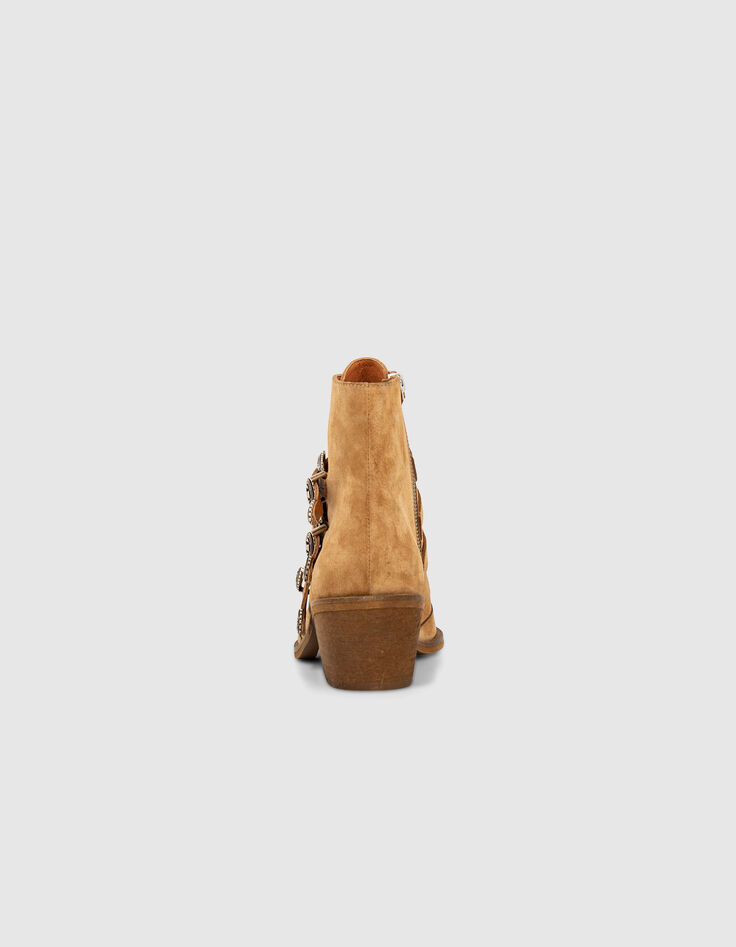Boots en cuir suédé camel 3 boucles western femme-3