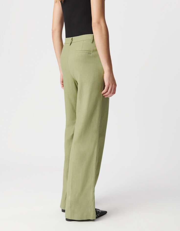 Women's green linen and cotton suit pants-4