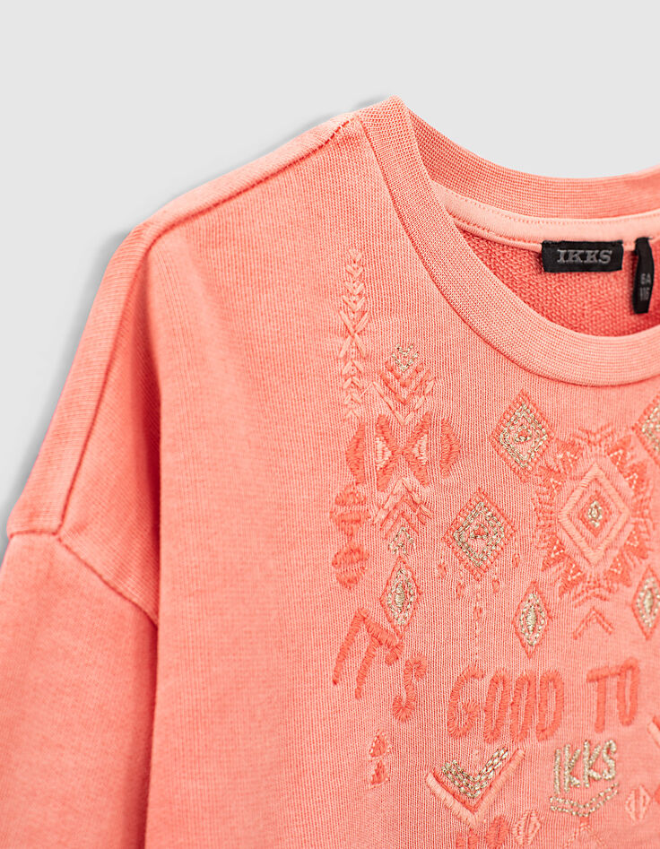 Girls’ dark coral sweatshirt with embroidered slogan-7