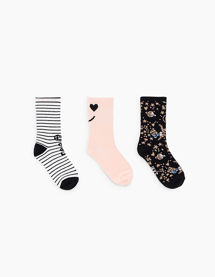 Chaussettes roses, noires et blanches fille-1 Chaussettes roses, noires et blanches fille-1