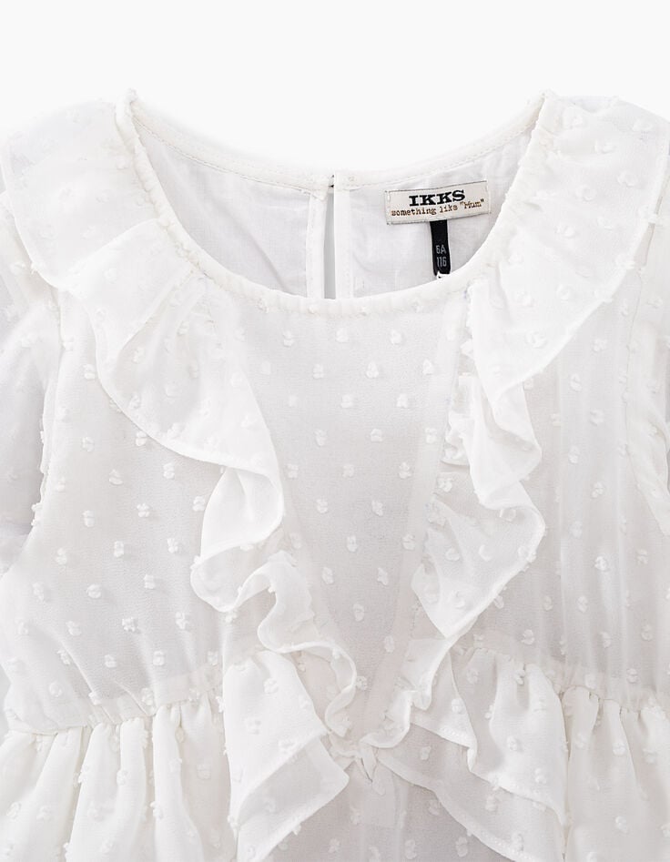 Girls' off-white dotted Swiss-style textured dress-4