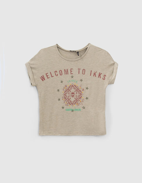 Khaki Mädchen-T-Shirt mit Glitzerschriftzug - IKKS