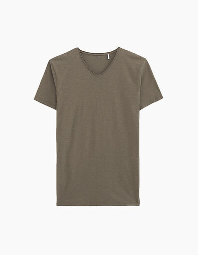 Men’s khaki Essential V-neck T-shirt - IKKS
