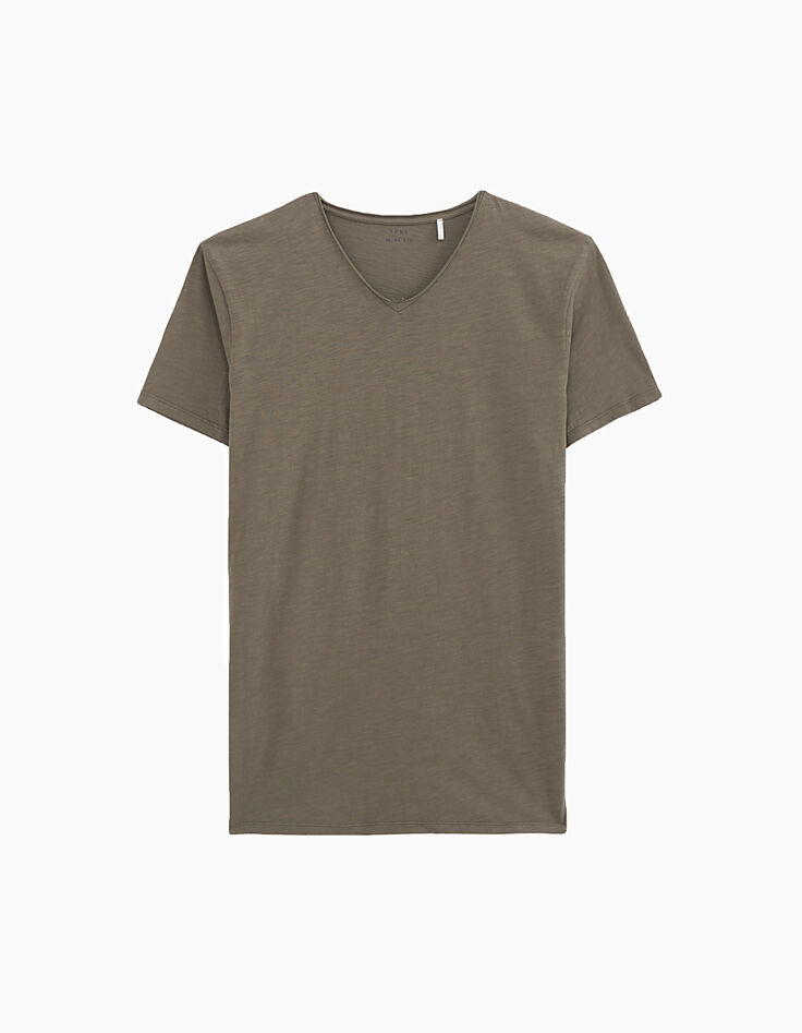 Men’s khaki Essential V-neck T-shirt-1