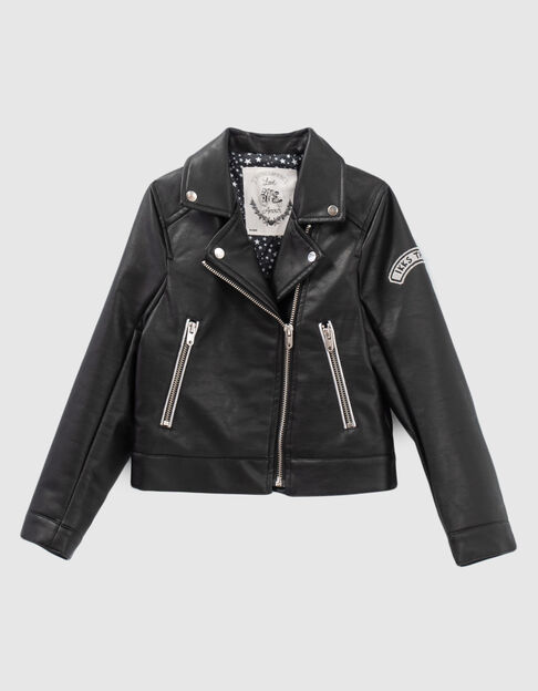 Girls’ black biker-style jacket, studded wings on back