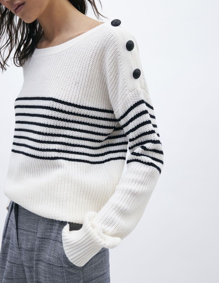 Women’s ecru knit sailor stripe sweater - IKKS