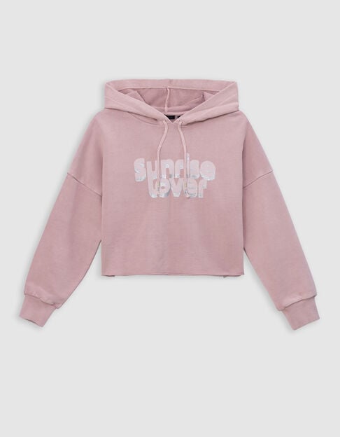 Oranje cropped hoodie glittertekst meisjes - IKKS