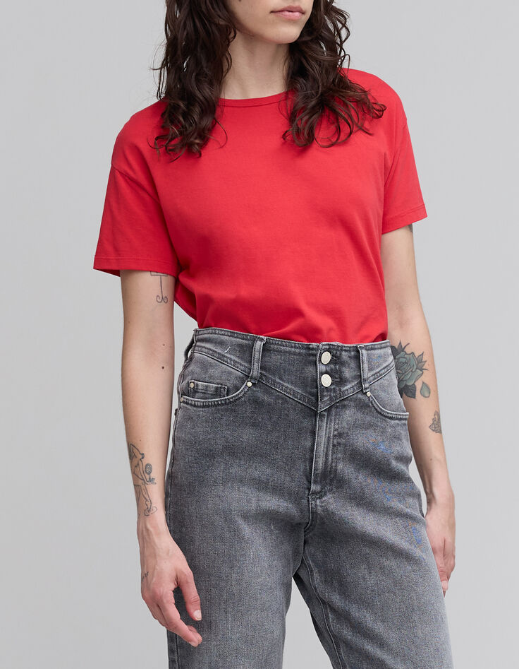 Tee-shirt femme rouge noué en coton bio-2