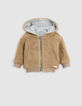 Cardigan réversible molleton gris sherpa camel bébé garçon-4