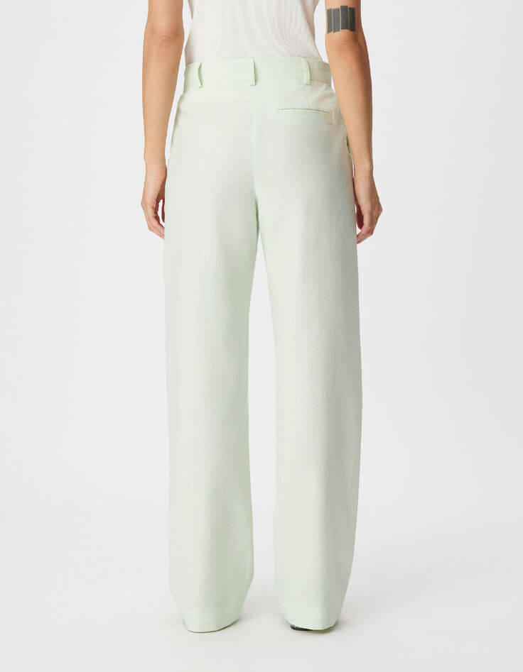 Pantalon de tailleur vert mix lin coton Femme-3