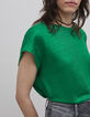 Camiseta verde de punto de lino para mujer-4