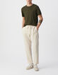 T-shirt kaki col rond en coton modal Homme-1