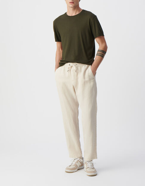 T-shirt kaki col rond en coton modal Homme - IKKS