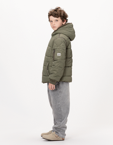 Wendbare Herren-Daunenjacke khaki Nylon gesteppt Sherpa - IKKS