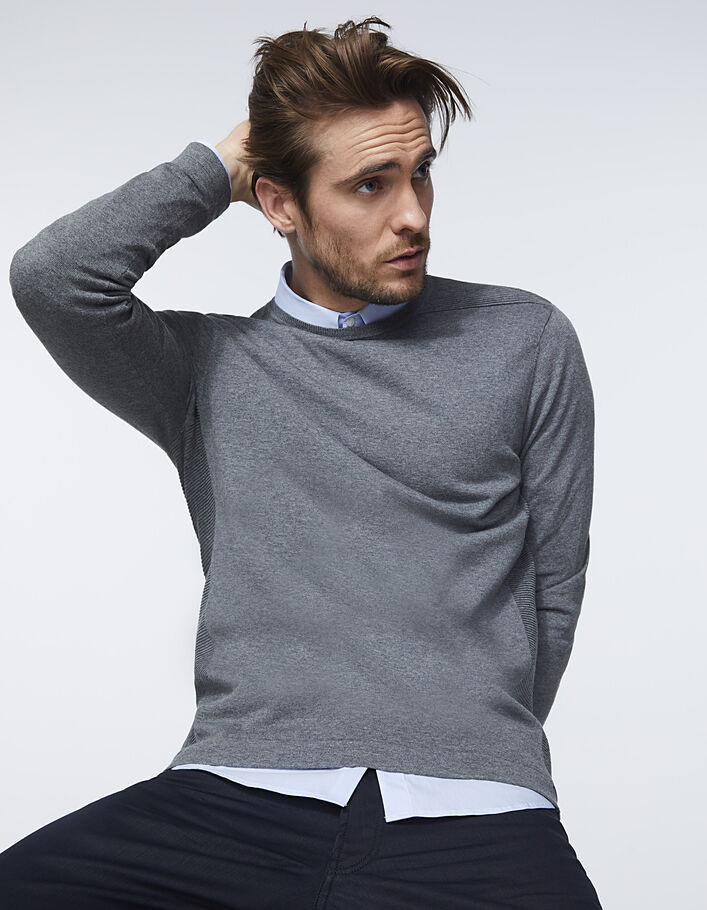 Men’s dark grey knit sweater+texture on back - IKKS
