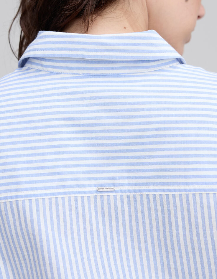 Chemise bleue ray&eacute;e blanche Femme-5