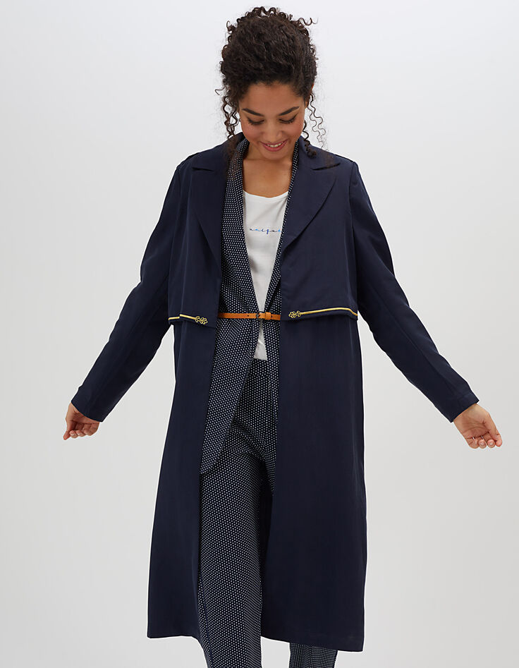 I.Code navy trench coat, gold embroidery-3