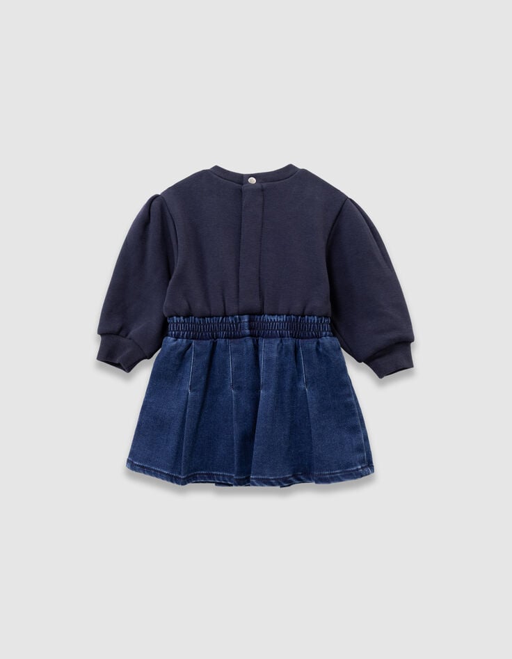 Robe marine bi-matière broderie noeud bébé fille-3 Robe marine bi-matière broderie noeud bébé fille-3