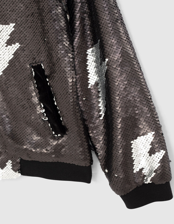 Girls’ black bomber jacket with reversible sequins-6