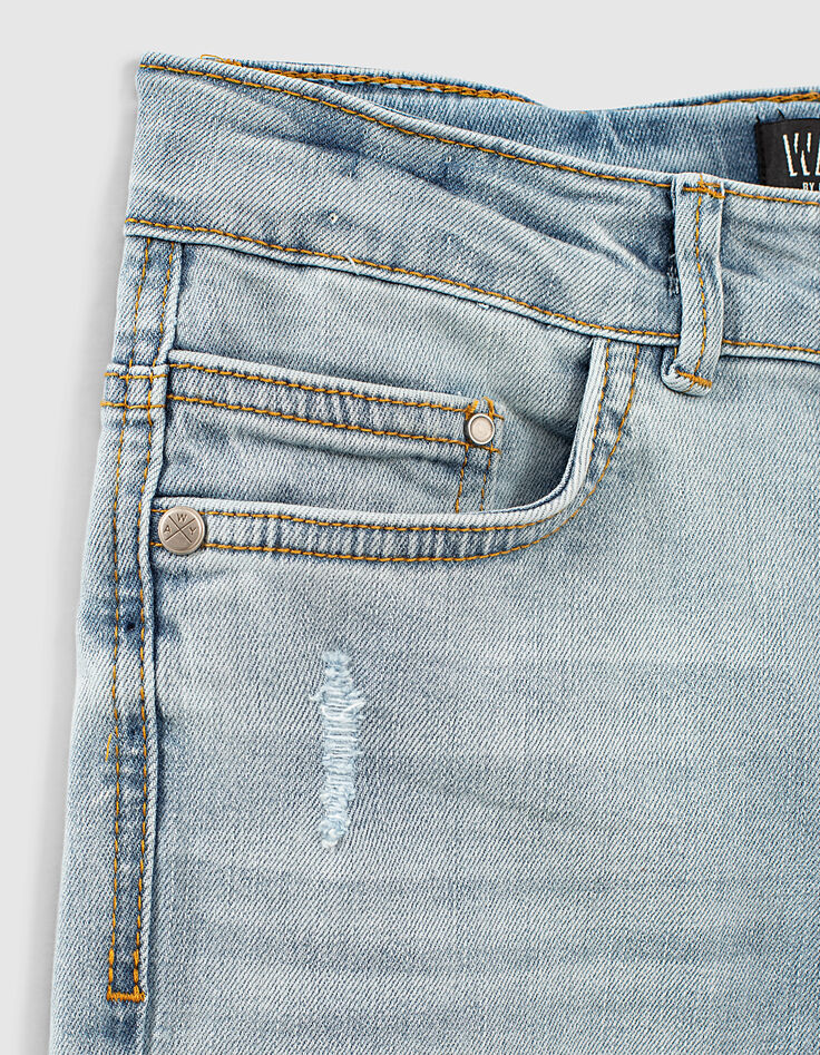 Boys' light blue organic slim jeans + placed distressing-5