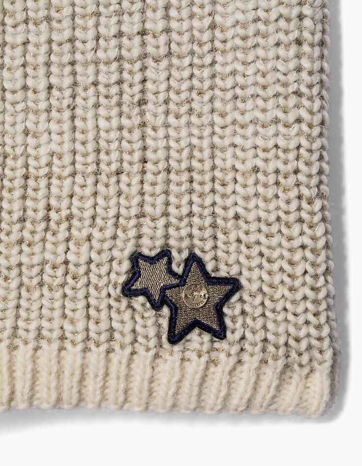 Echarpe écru à patch étoiles avec fourrure fille-2