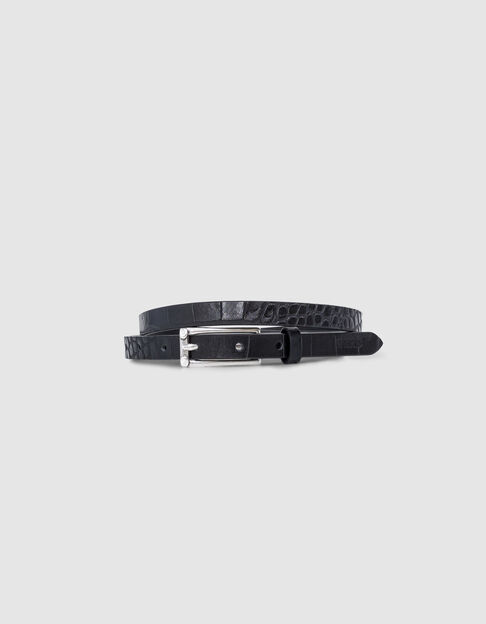 Women's fine black crocodile-embossed leather belt - IKKS