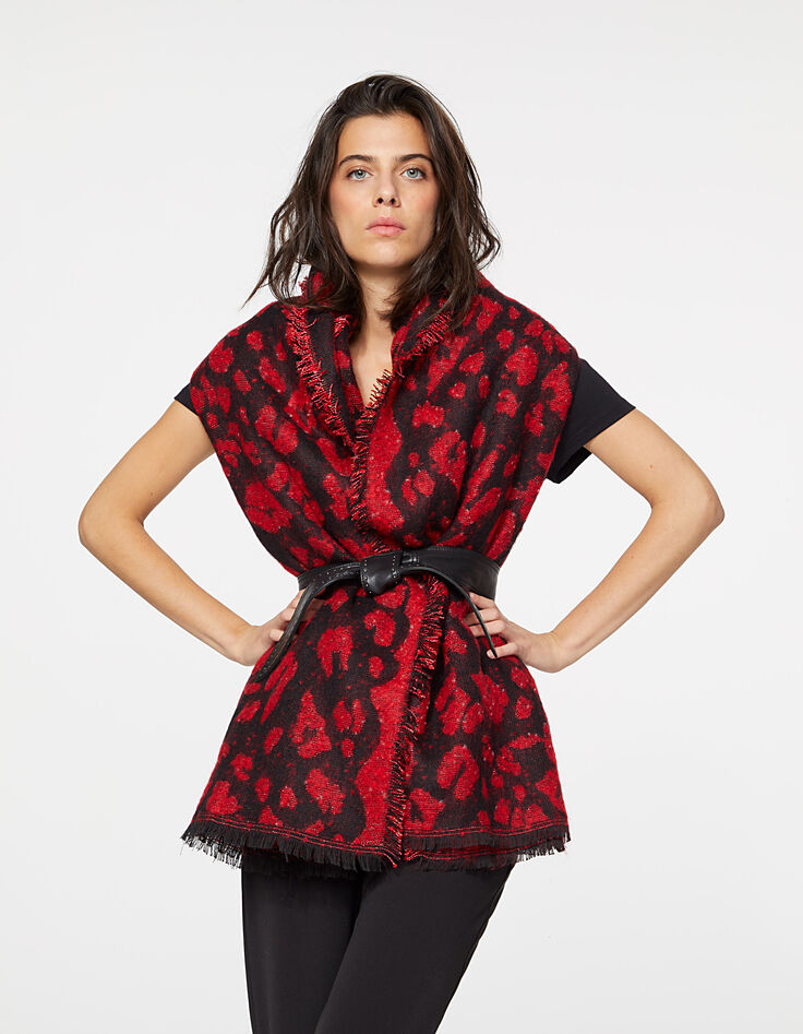 Echarpe mousseuse jacquard animalier rouge femme-2 Echarpe mousseuse jacquard animalier rouge femme-2
