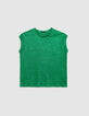 Camiseta verde de punto de lino para mujer-6