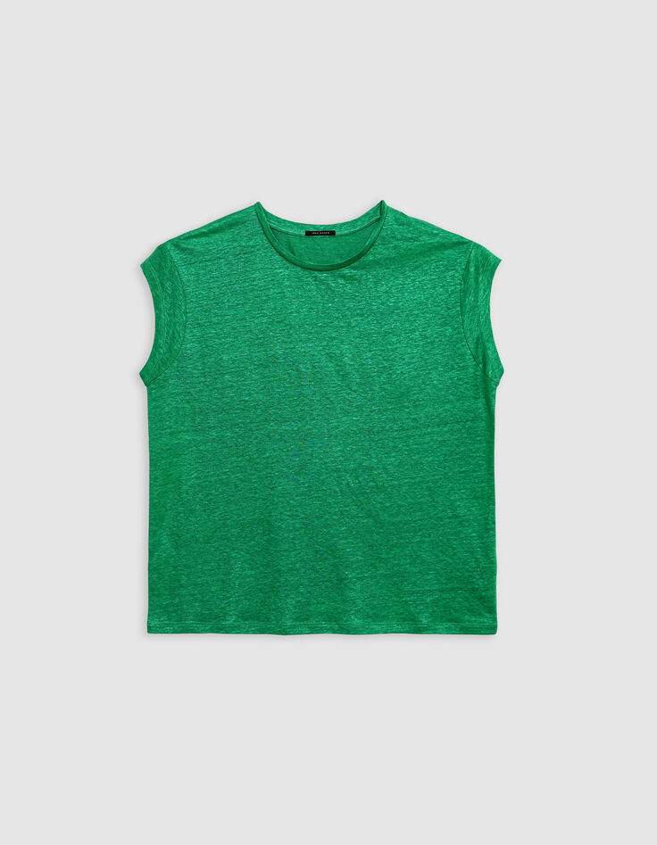 Camiseta verde de punto de lino para mujer-6