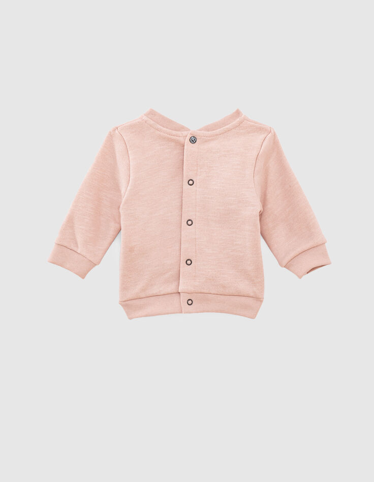 Sweat rose pâle brodé skull en molleton bio bébé-2