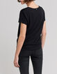 Tee-shirt noir visuel blason symbole paix Femme-3