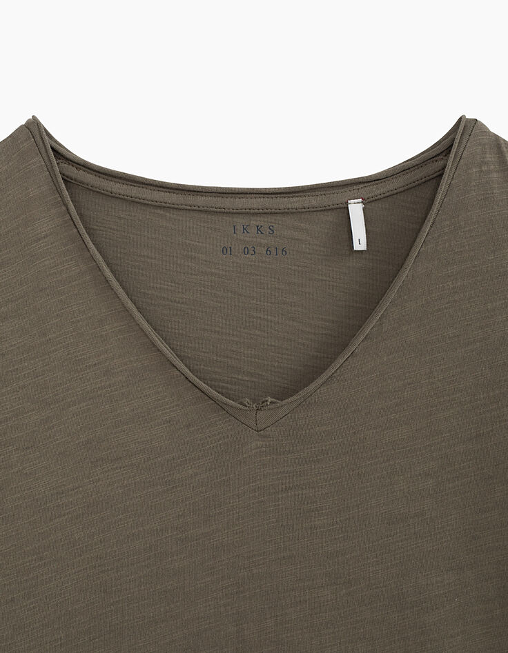 Men’s khaki Essential V-neck T-shirt-3