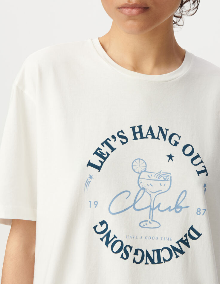 White short-sleeved T-shirt, cocktail slogan-4 White short-sleeved T-shirt, cocktail slogan-4