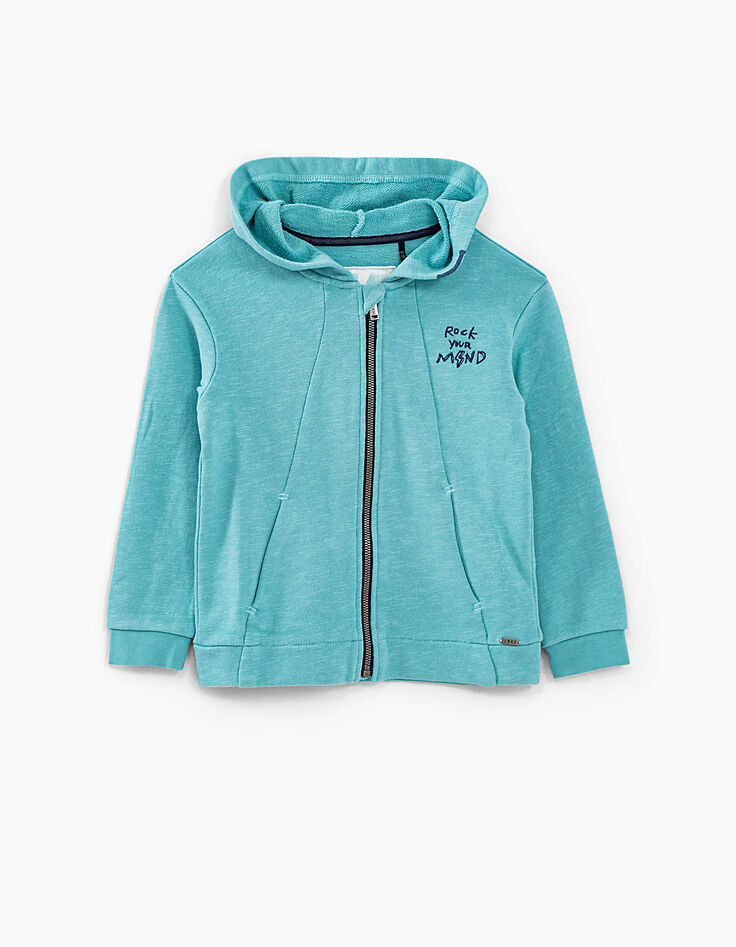 Türkisblaues Jungensweatjacke mit Stickerei hinten -1 Türkisblaues Jungensweatjacke mit Stickerei hinten -1