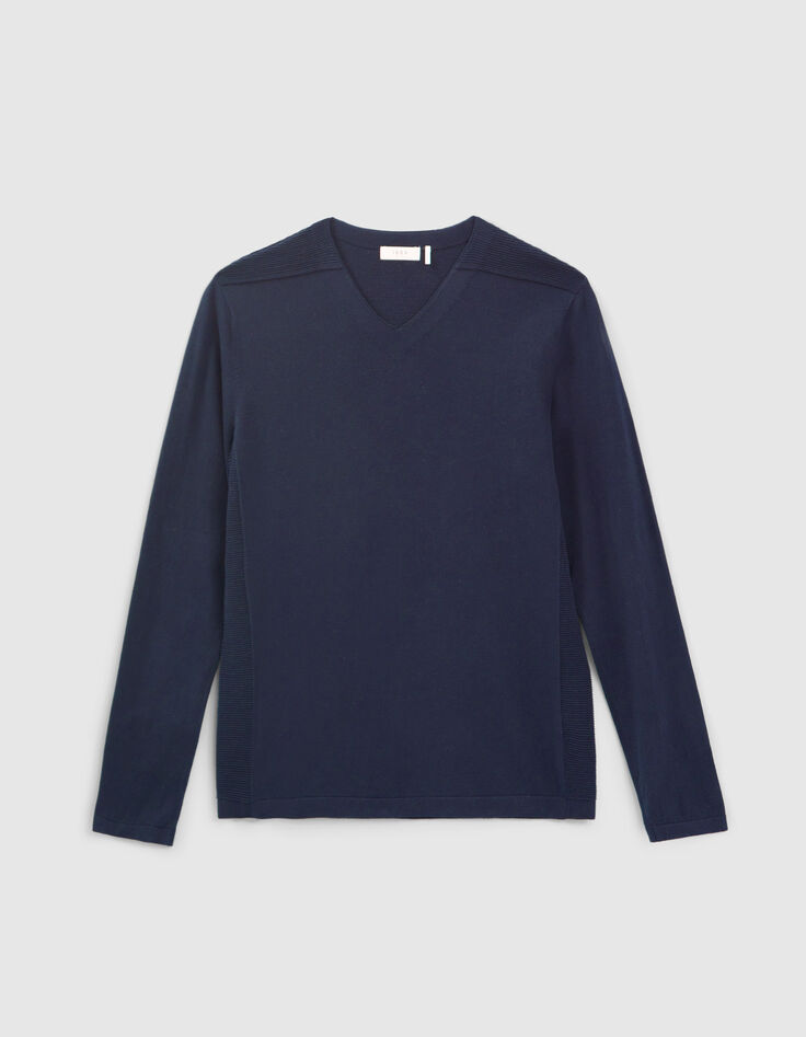 Navy Herrenpullover mit Ottoman-Struktur und V-Ausschnitt-4