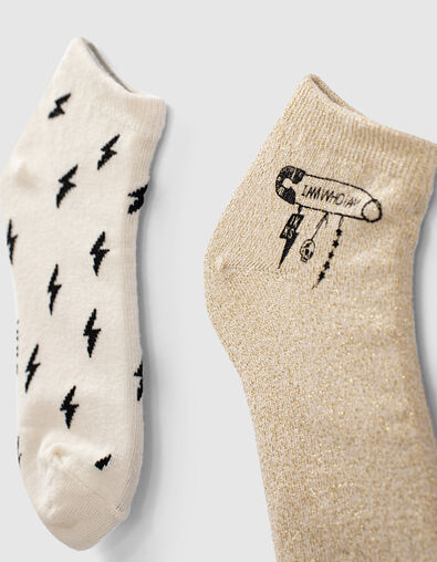 Girls’ ecru lightning and beige safety-pin socks - IKKS