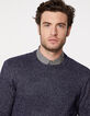 Men's navy mouliné knit sweater-5