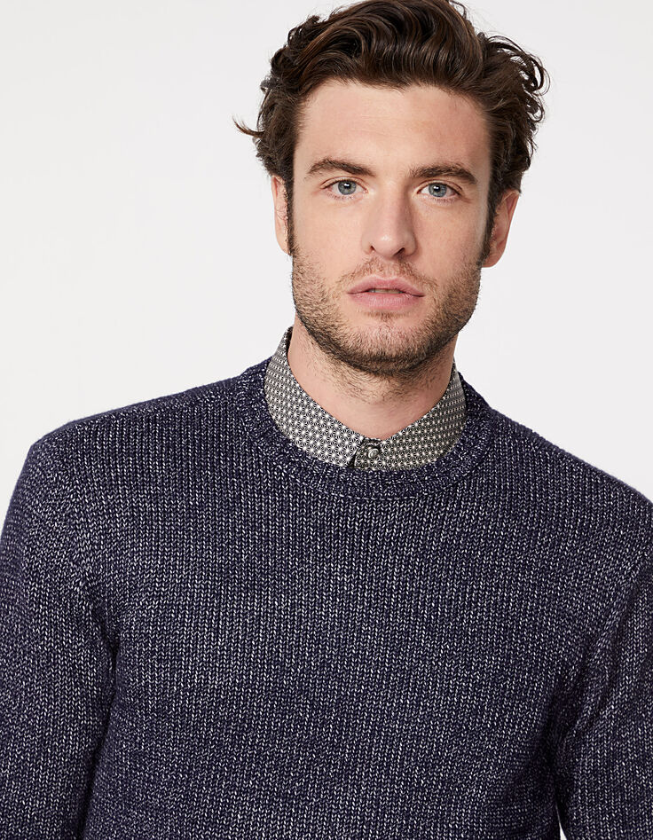 Men's navy mouliné knit sweater-5