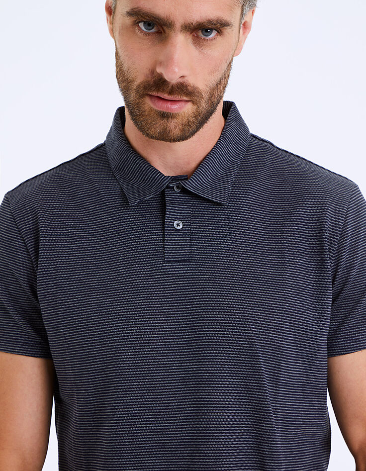 Polo bleu marine à rayures fines Homme-2 Polo bleu marine à rayures fines Homme-2