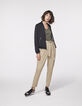 Women’s khaki linen T-shirt, leopard sleeves-5