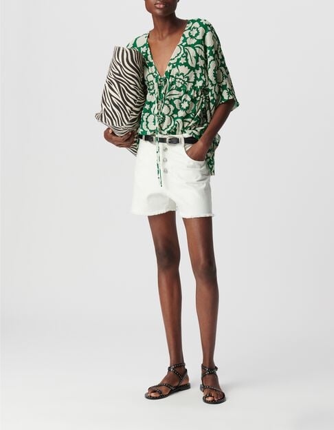 Women's green blouse with tropical maxi print - IKKS