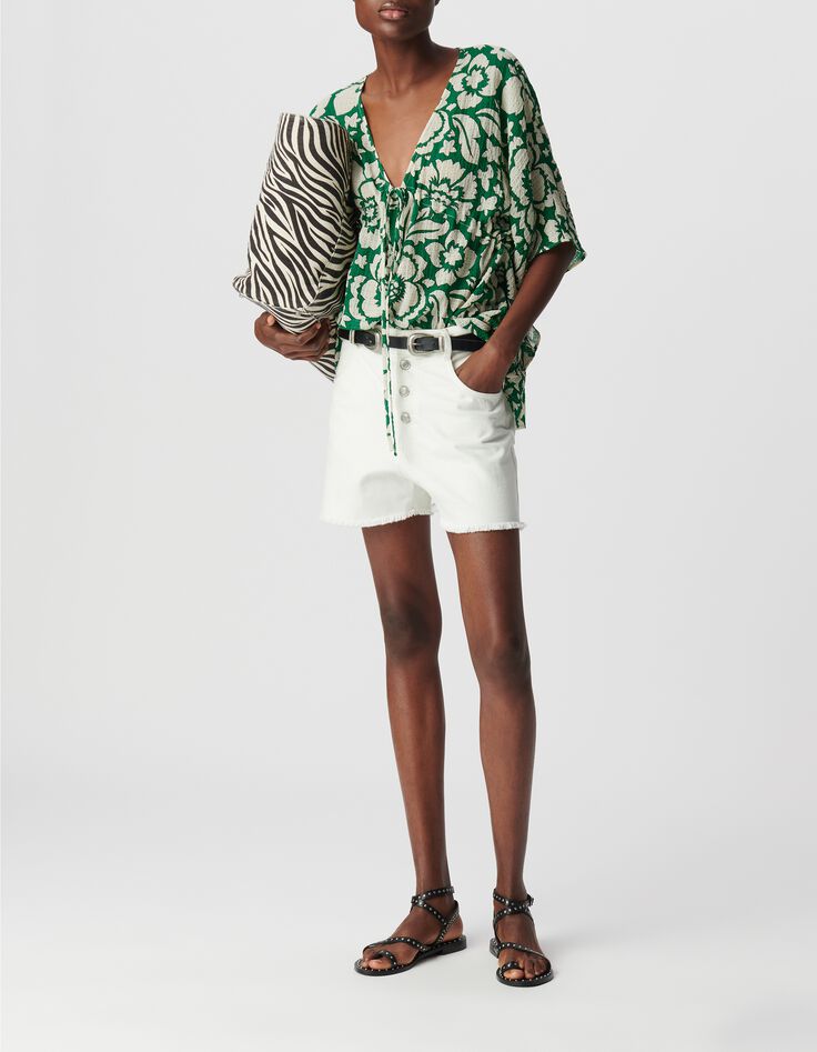 Groene blouse met tropische maxiprint Dames-1