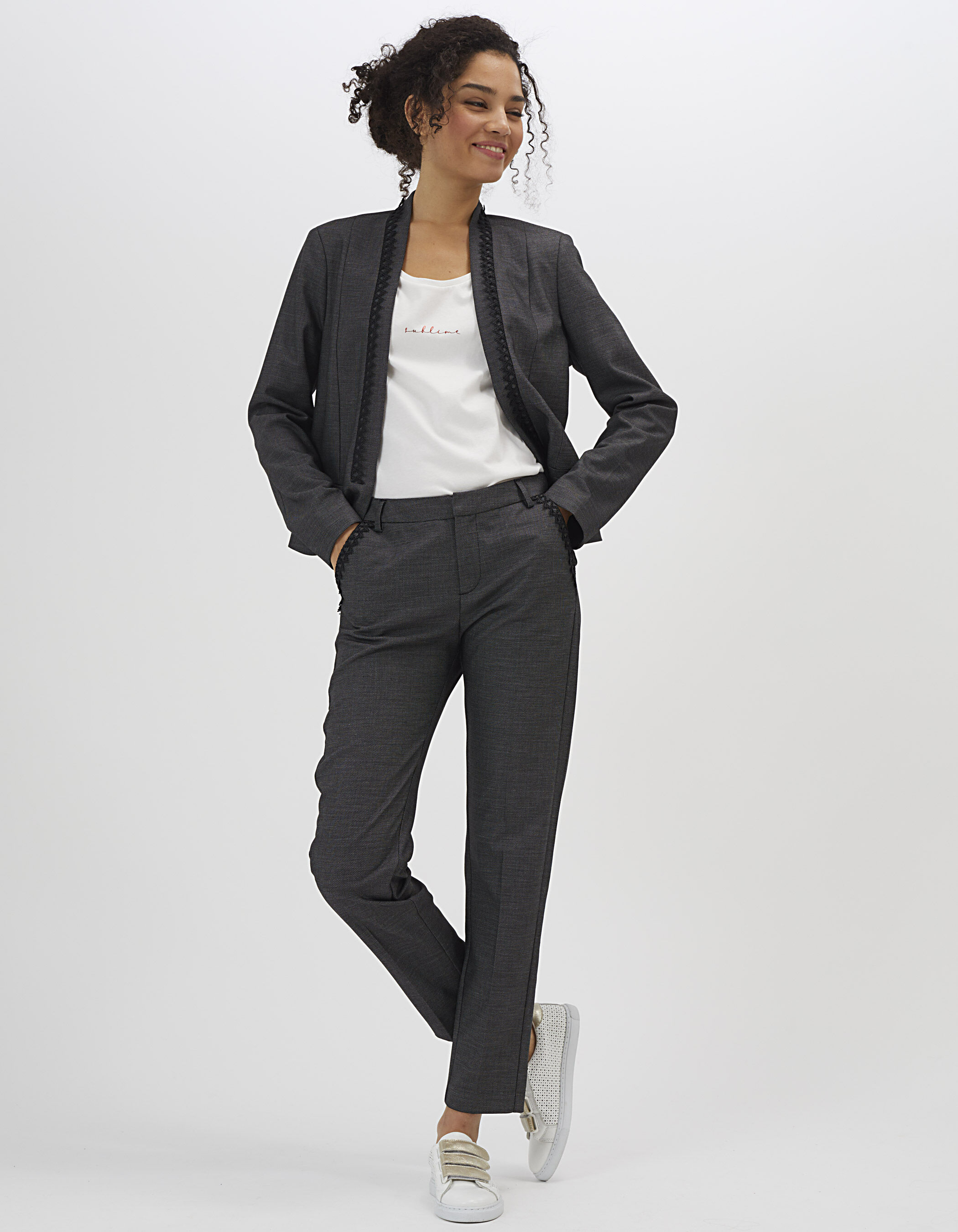 I.Code black lace suit trousers