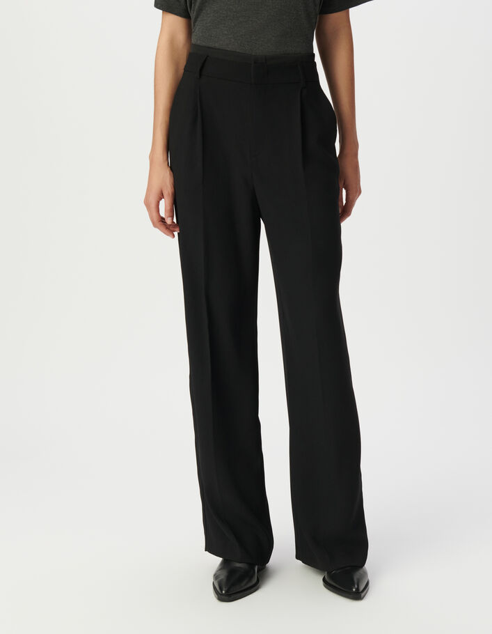 Pantalon de tailleur large noir taille haute Femme IKKS