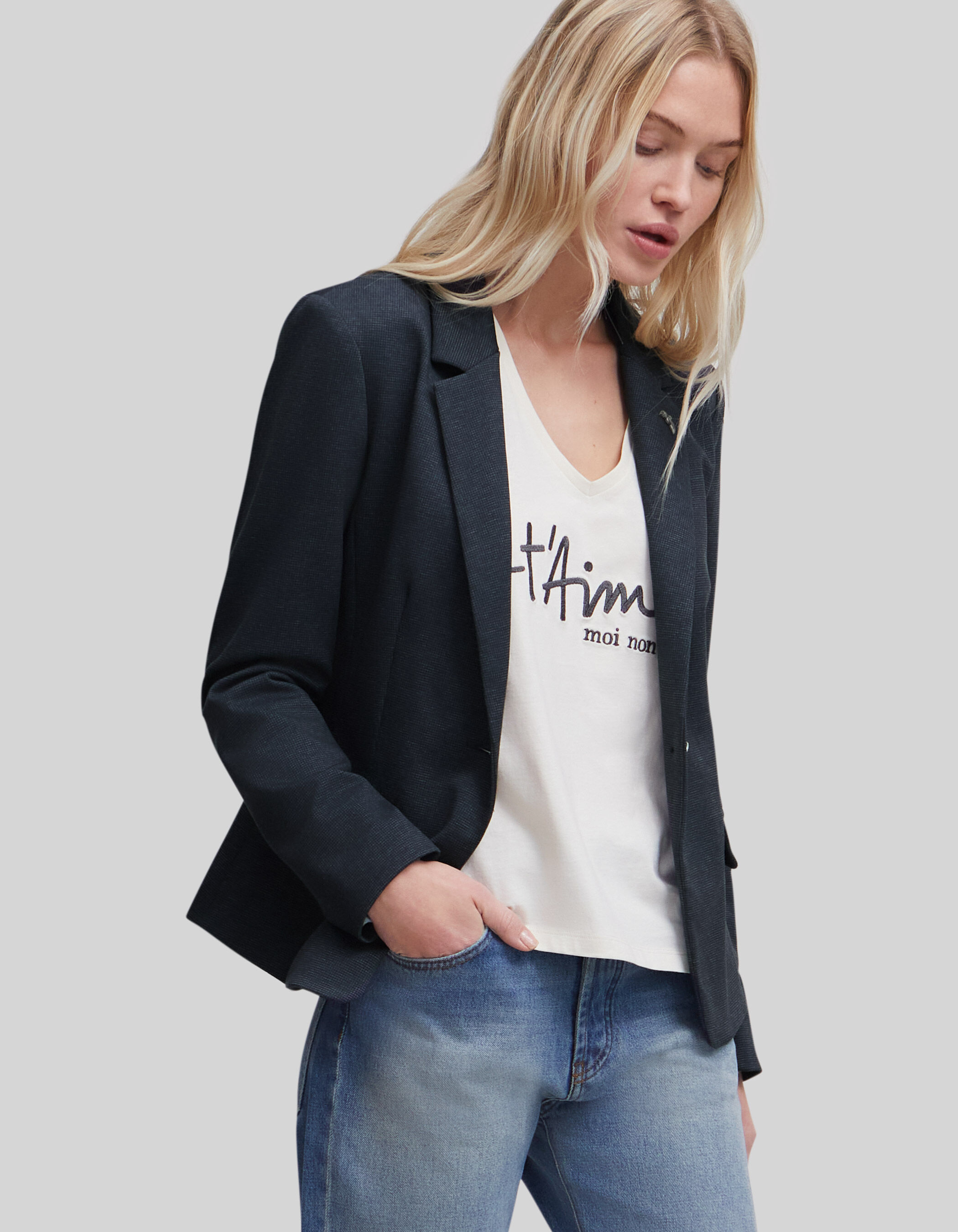 Women s navy semi plain Milano knit jacket
