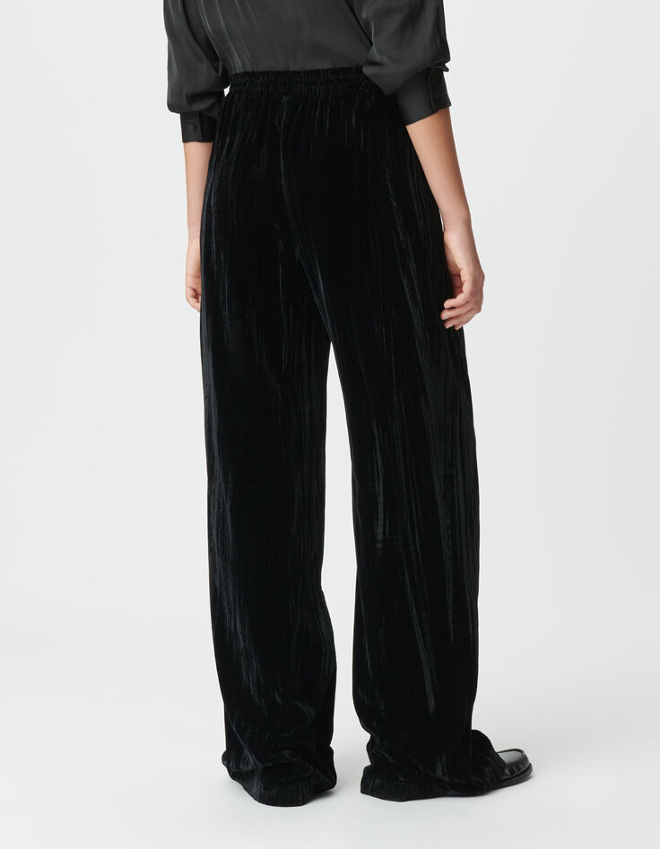 Zwarte brede broek in gekreukt fluweel Dames-3